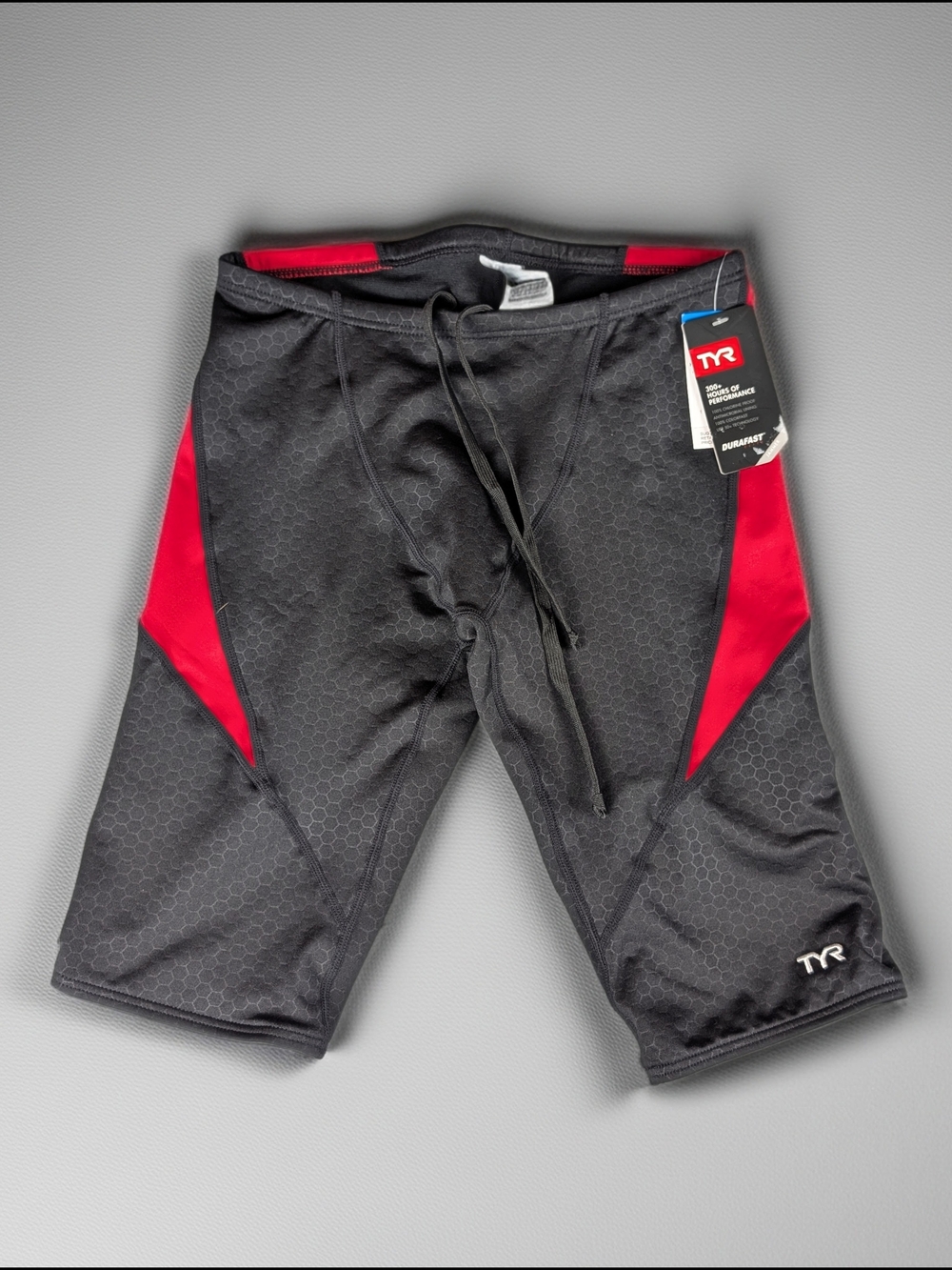 Men's TYR Durafast Elite Hexa Cure Spl Jammer in Black & Red *Size 30 *NWT